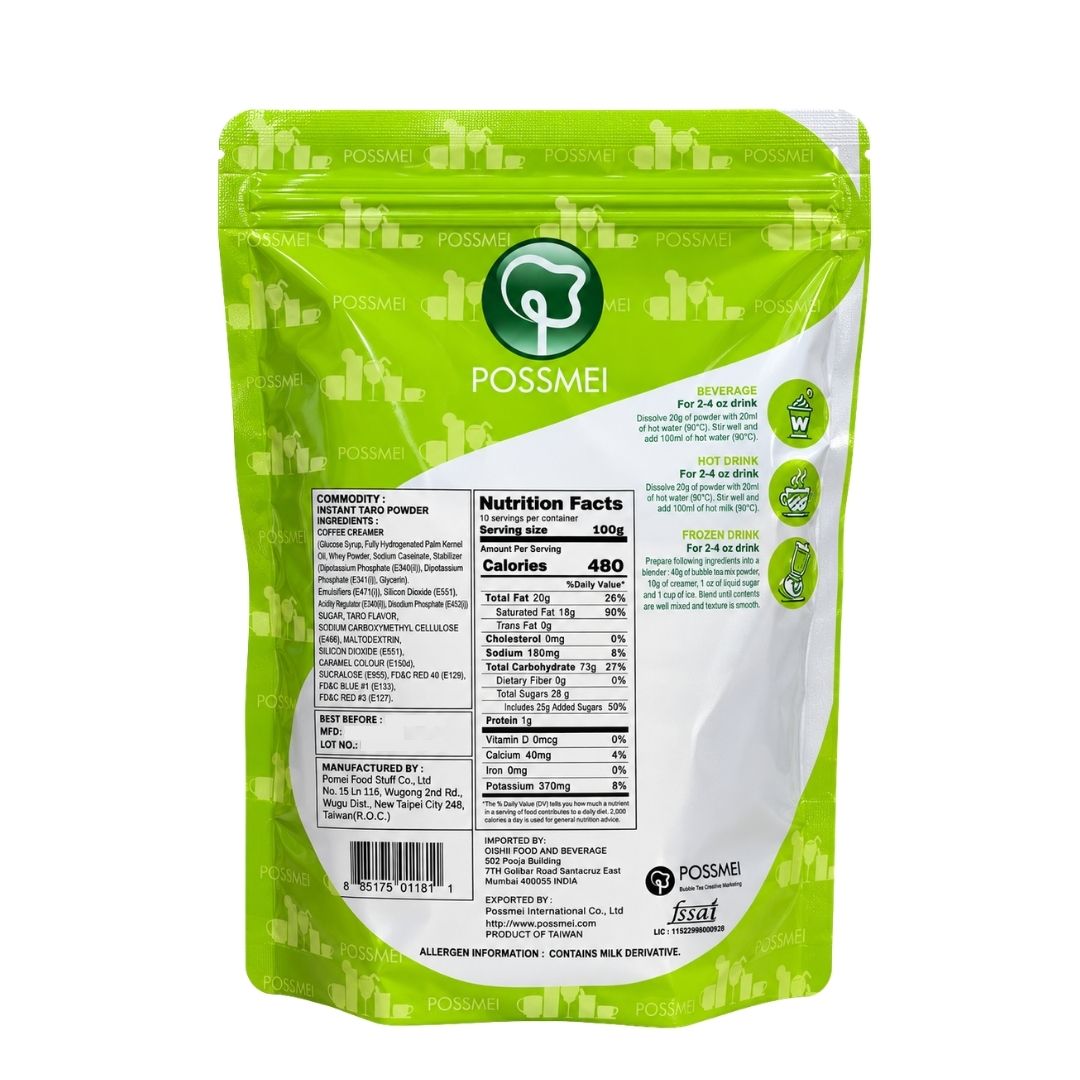 Possmei Taro Milk Tea Premix 1kg – back of pack