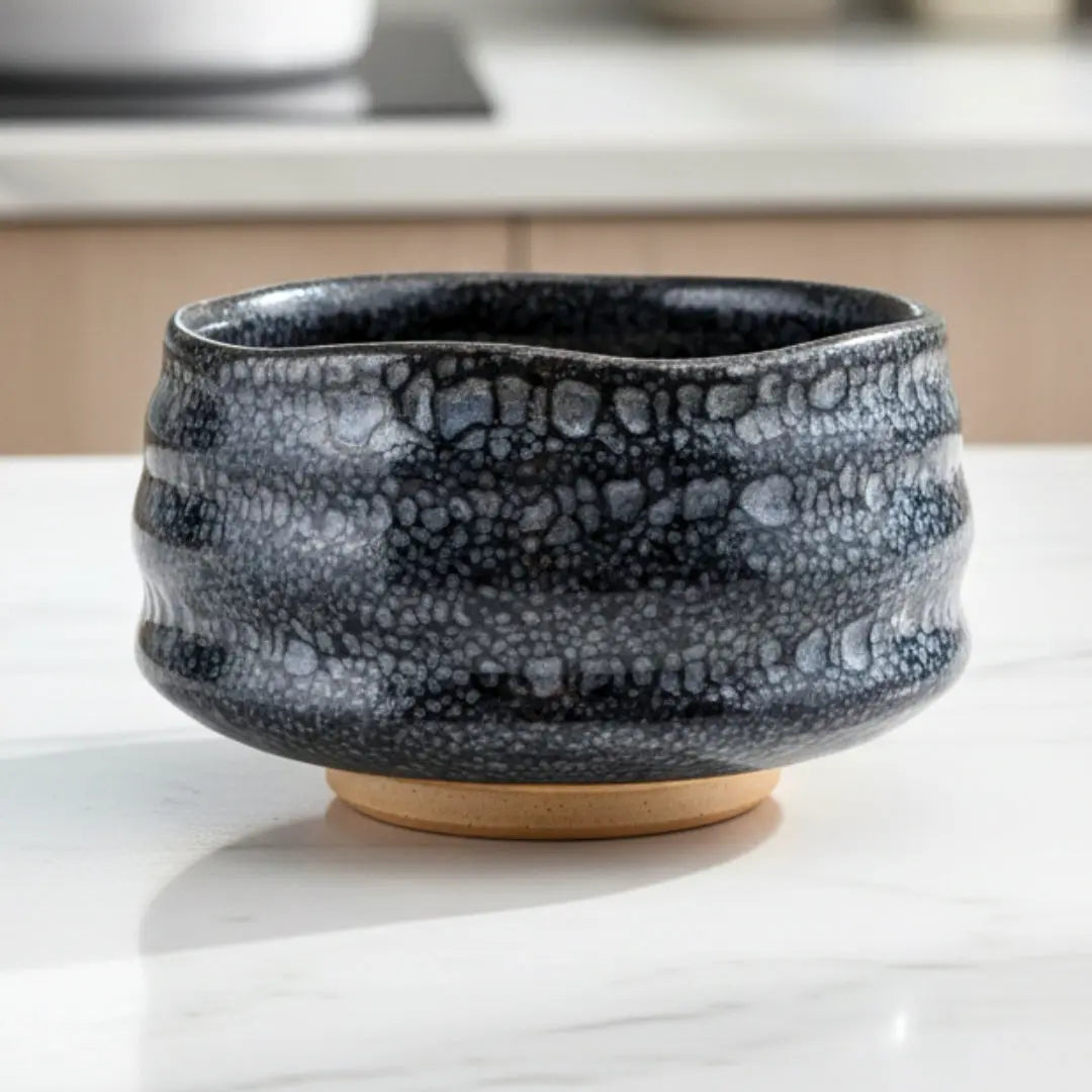 Raku Crackle Glaze Handcrafted Matcha Bowl Japan