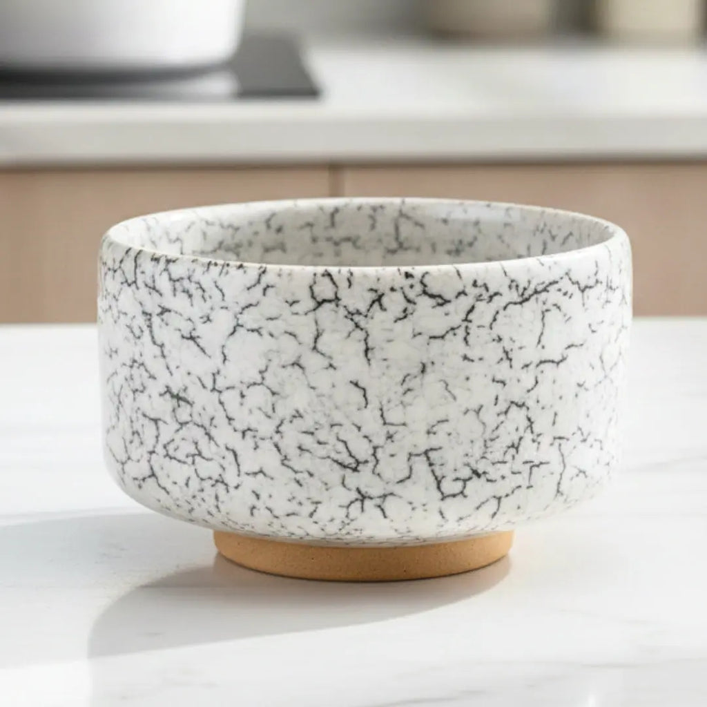 White Lightning Raku Matcha Bowl Japan