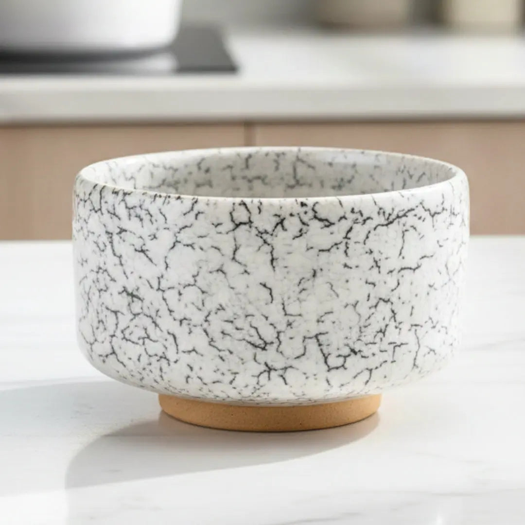 White Lightning Raku Matcha Bowl Japan