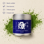Maruyama ceremonial matcha whisked in a bowl with bamboo chasen