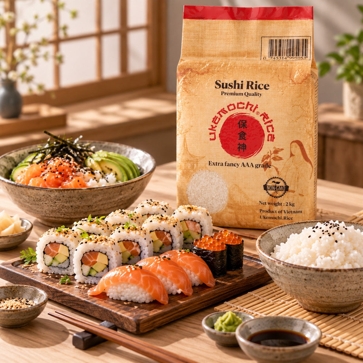 Ukemochi Sushi Rice 2kg | Japanese-Style Short-Grain, Grown in Vietnam