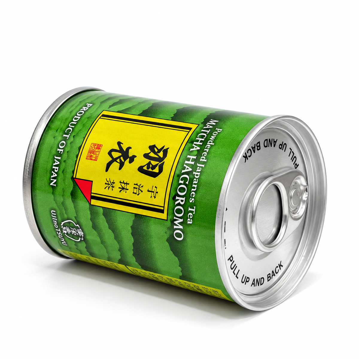 Hagoromo Japanese matcha powder 40g tin top view showing vibrant green matcha