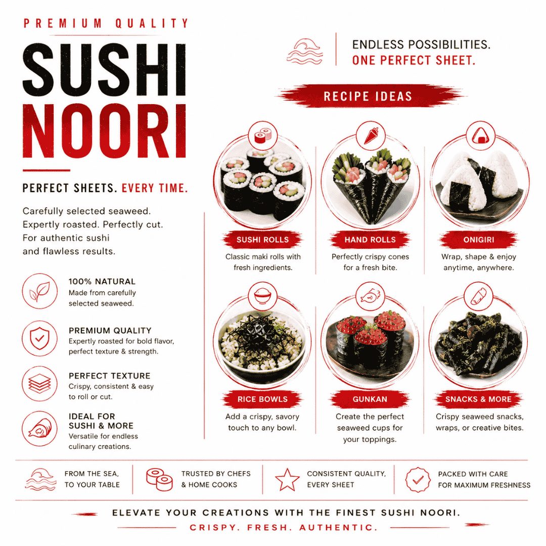 PREMIUM ROASTED SUSHI NORI SHEETS | 10 SHEET | 50 SHEET