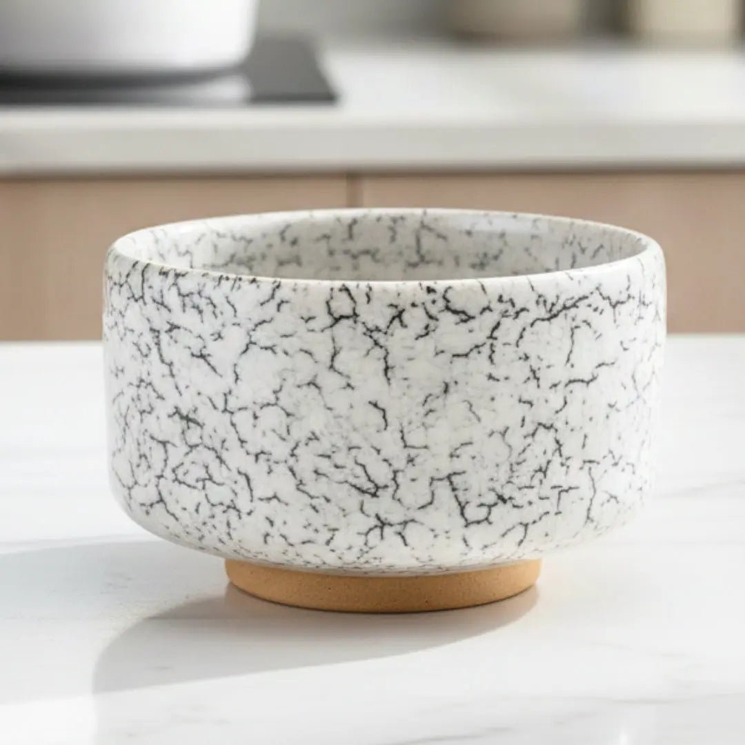White Lightning Raku Matcha Bowl - The House of Umami
